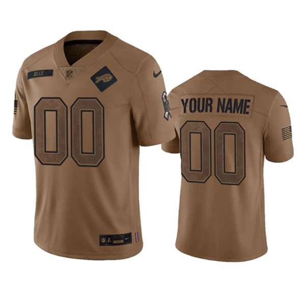 Mens Buffalo Bills Active Player Custom 2023 Brown Salute To Service Limited Football Stitched Jersey->->Custom Jersey